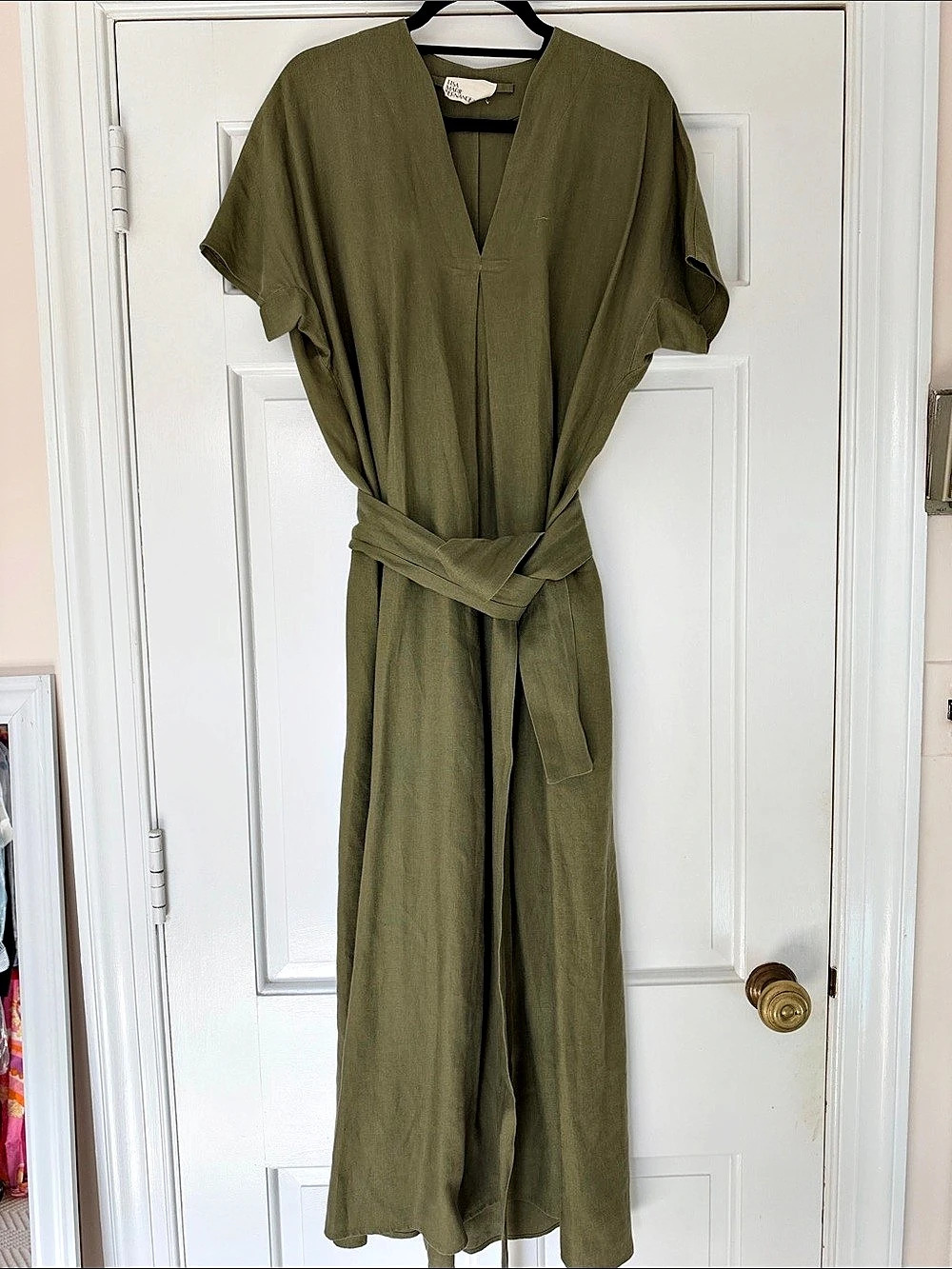 Lisa Marie Fernandez Rosetta Linen Maxi Dress Olive Size Medium